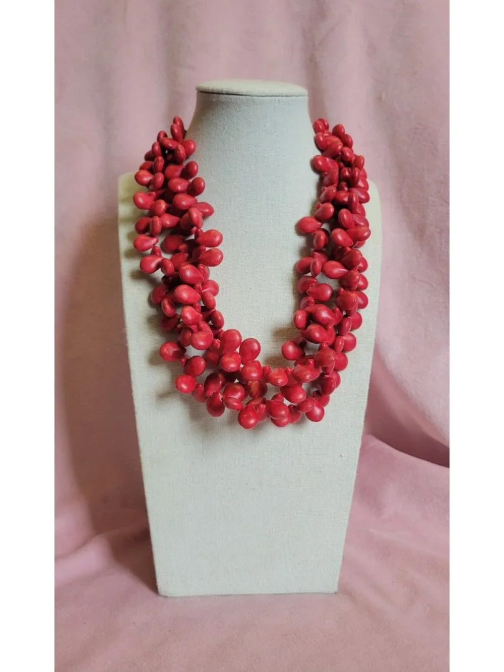 Heavy Red Dyed Faux Coral Look Layered Chunky Beaded Choker Style Necklace N1A